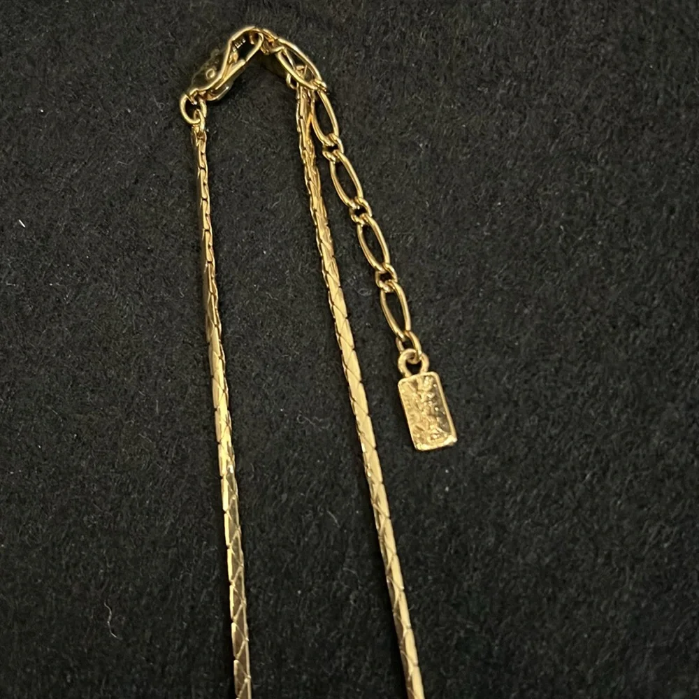 YVES SAINT LAURENT Necklace Gold Tone Big Stone Pendant YSL - Picture 3 of 3